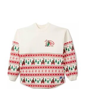 Holiday Disney Cream Sweater with Red and Green Patterns